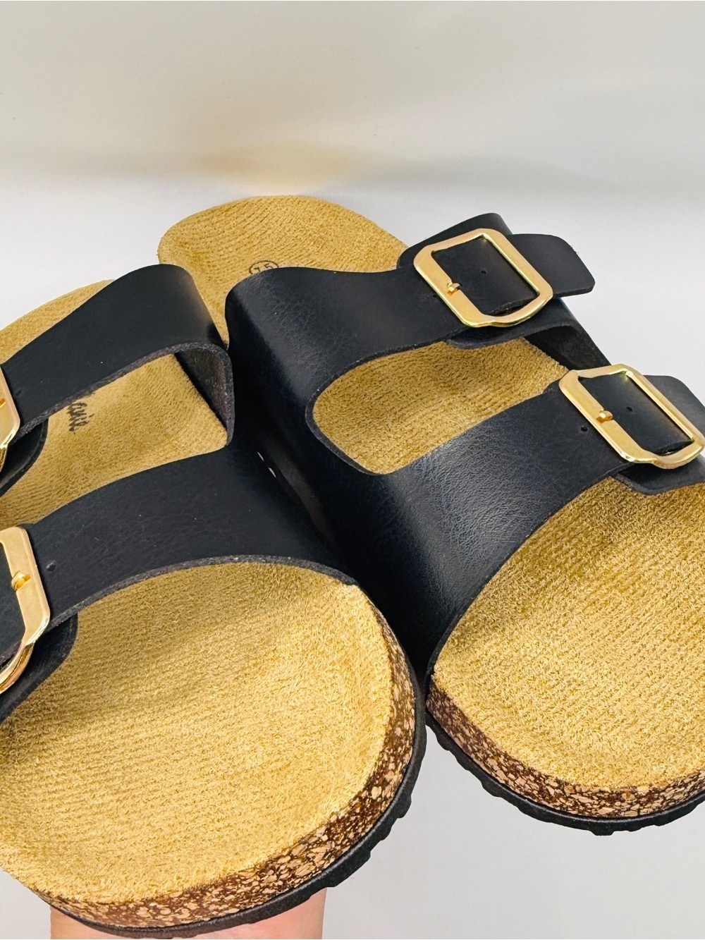 NWT Classic Double Buckle Black Cork Footbed Sandals - Size 6 - Picture 5 of 8